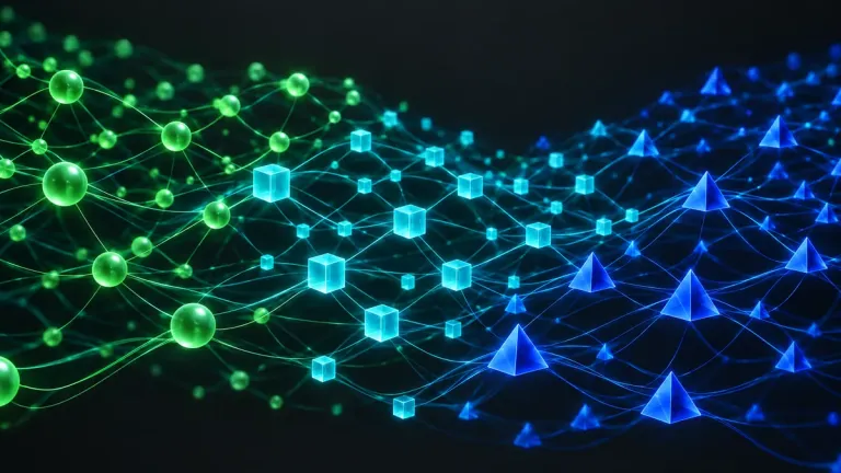 Abstraktní ilustrace ternárního výpočtu v umělé inteligenci