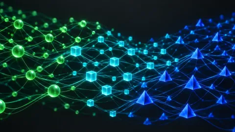 Abstraktní ilustrace ternárního výpočtu v umělé inteligenci
