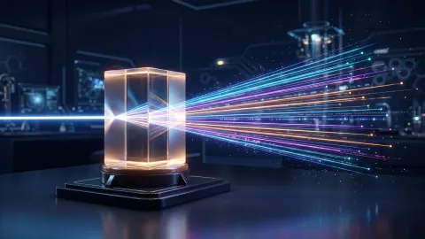 Abstraktní technologická ilustrace hranolu rozkládajícího paprsek do mnoha datových toků k článku o modelu Gemini 4 Argon